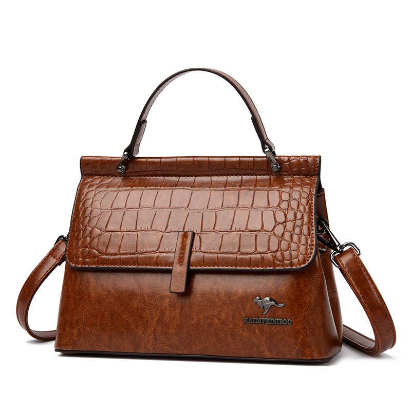 2025 New Waxed Leather Handbag Women's Shoulder Tote Commuter Handbag Handbags Department Store Counter