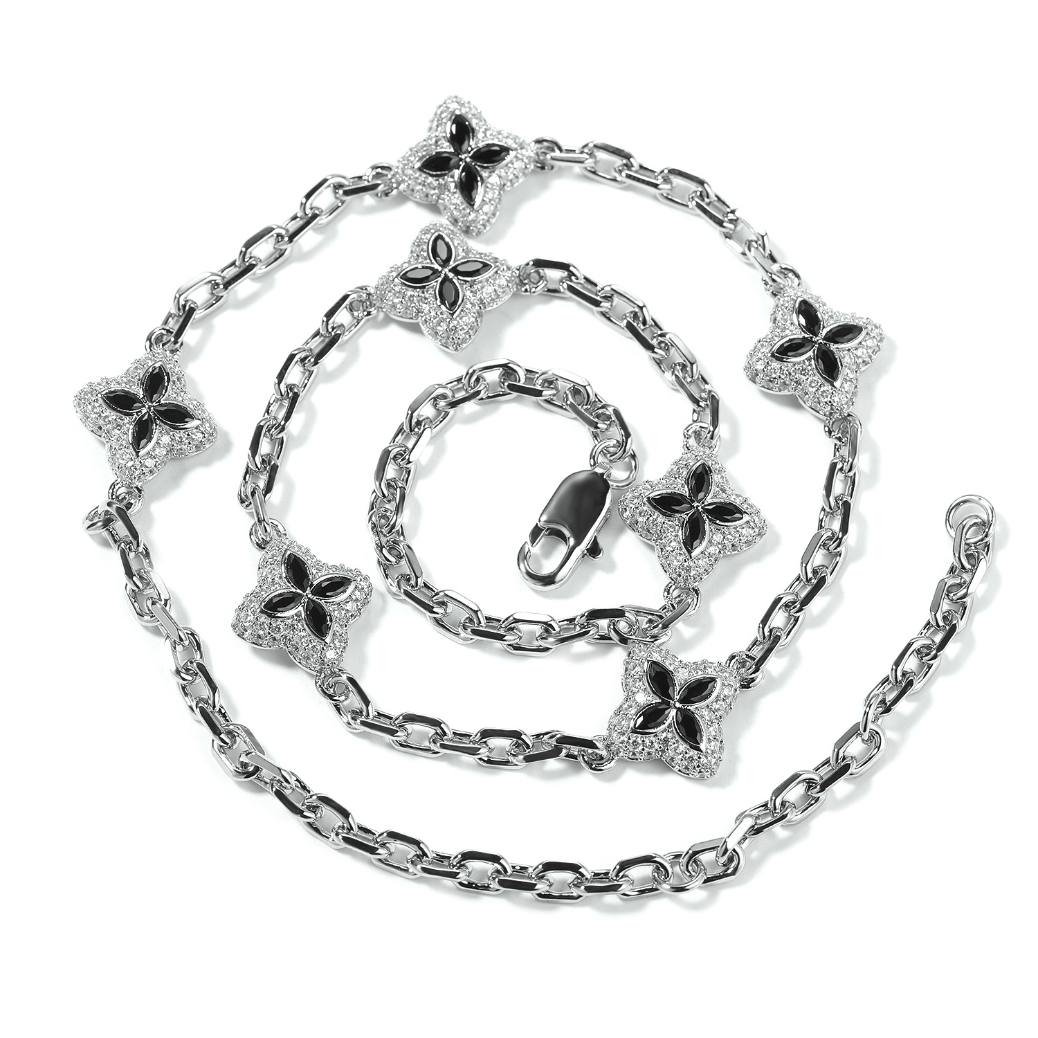 Hip Hop Full Diamond Four-Leaf Clover Bracelet Unisex Necklace Four-Leaf Clover Necklace