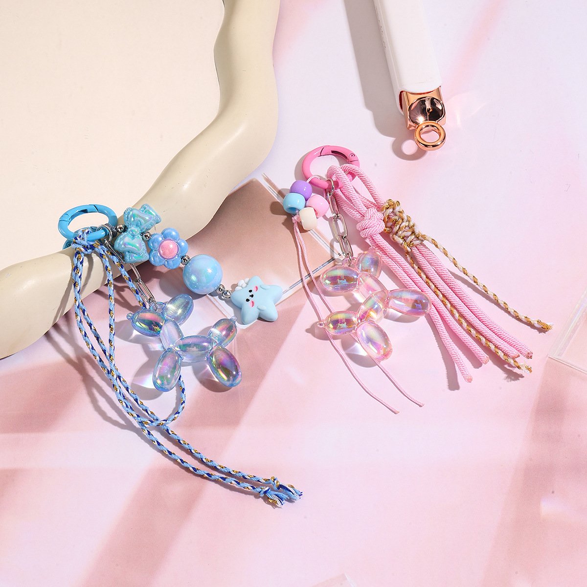 Letter keychain bead pendant small accessory phone bag pendant woven bow keychain