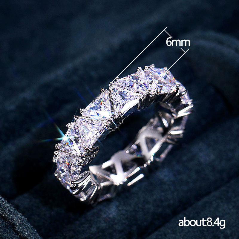 Cao Shi Jewelry Full Pavé Single Row Triangle Titanium Zircon Ring Women's Gift Ring
