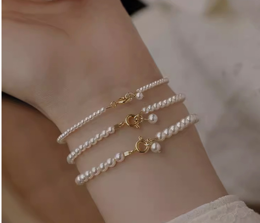 Pearl bracelet for women round full string elegant simple bead women