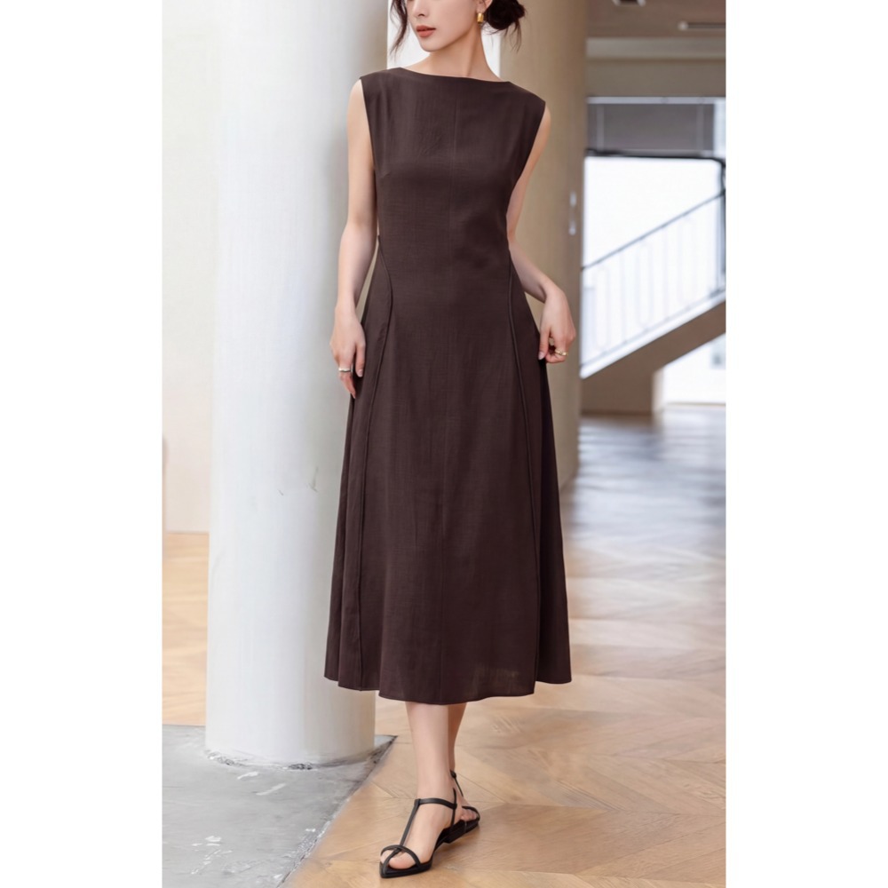 Th*ry counter new draped collar three-acetate sleeveless A-line dress women summer waist long skirt