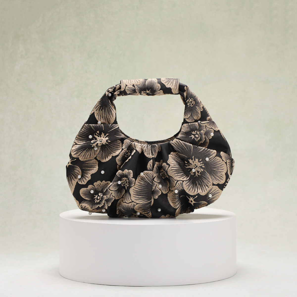 Women's Bag Chinese Style Jacquard Hanfu Chinese Fabric Pleated Design Pleated Bag Pearl Cheongsam Bag Handbag