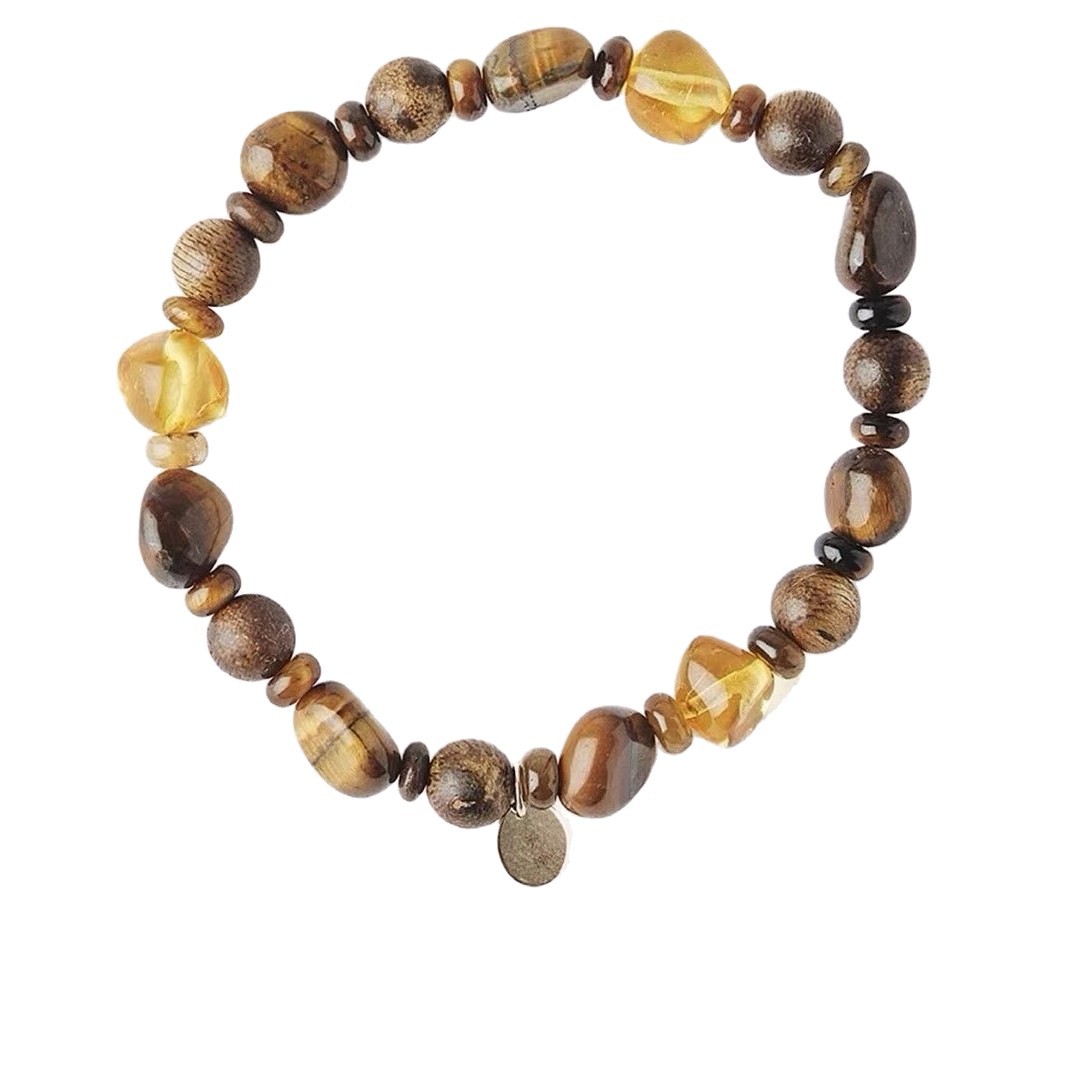 Spring Summer New Agarwood Sandalwood Natural Stone Agate/Amber/Crystal Tiger Eye Agate Beaded Bracelet for Women Collection