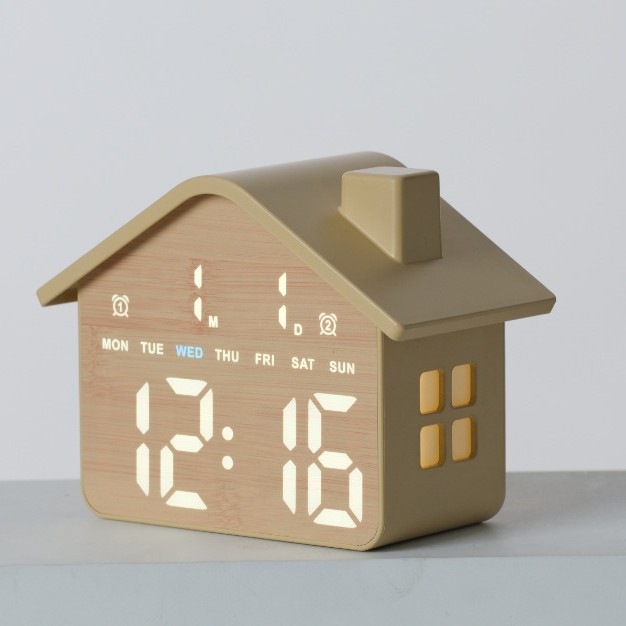 New LED Alarm Clock House Shape Clock Electronic Clock Multifunctional with Night Light Simple Clock GH9033