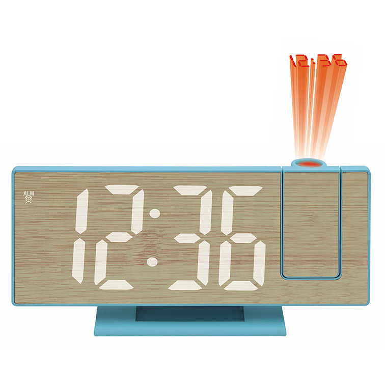 New digital large screen dopamine simple wood grain LED projection mirror clock alarm clock bedroom desktop clock ornament