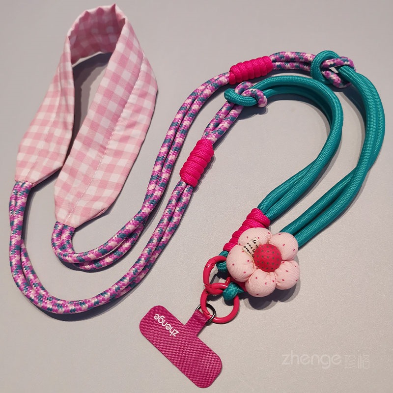 Phone strap women's crossbody wearable dopamine flower color blocking braided neck multifunctional wrist anti-loss outdoor