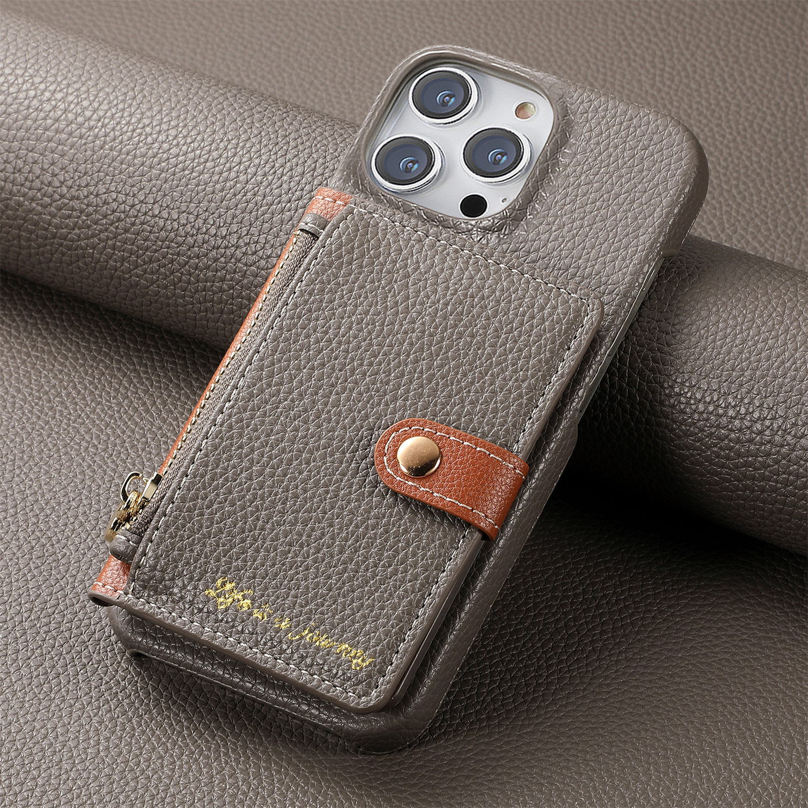 Solid color simple pebble grain edge-coated phone case for Apple 18 protective case iPhone 17PM card holder protective case