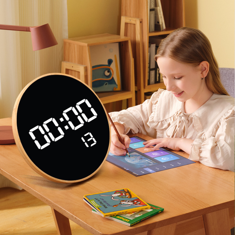 Factory-sold multi-night-light bamboo wall clock, electronic perpetual calendar, digital clock, remote control alarm clock, living room wall clock, office clock