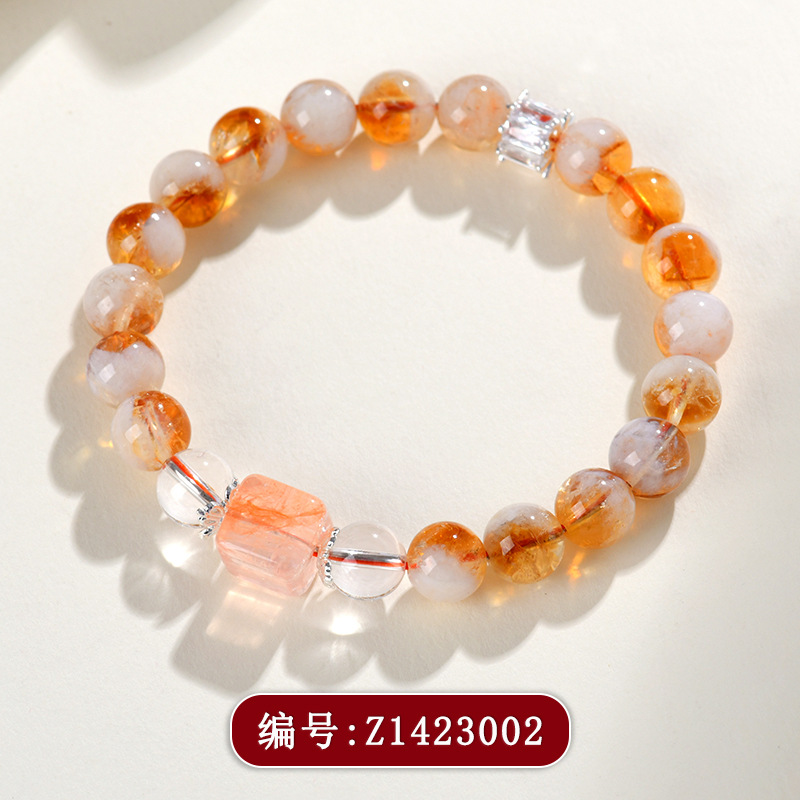 Z1423黄塔晶红胶花方糖手链