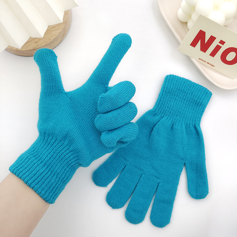 Candy-Colored Knitted Gloves Unisex Adult Solid Color Full-Finger Split-Finger Gloves Modern Simple Style Warm Gloves