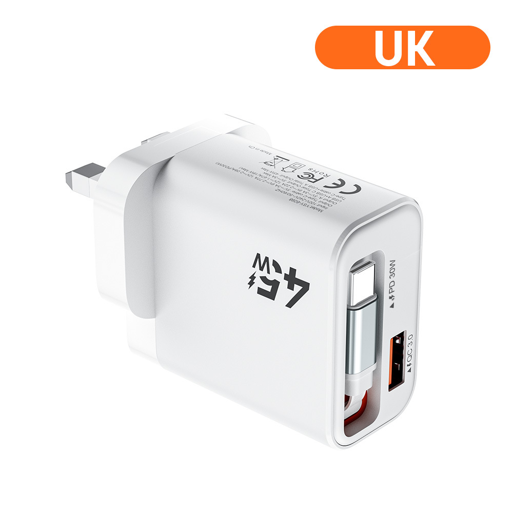 45W Retractable Cable Charger + USB Phone Charger 2-in-1 Foldable Plug