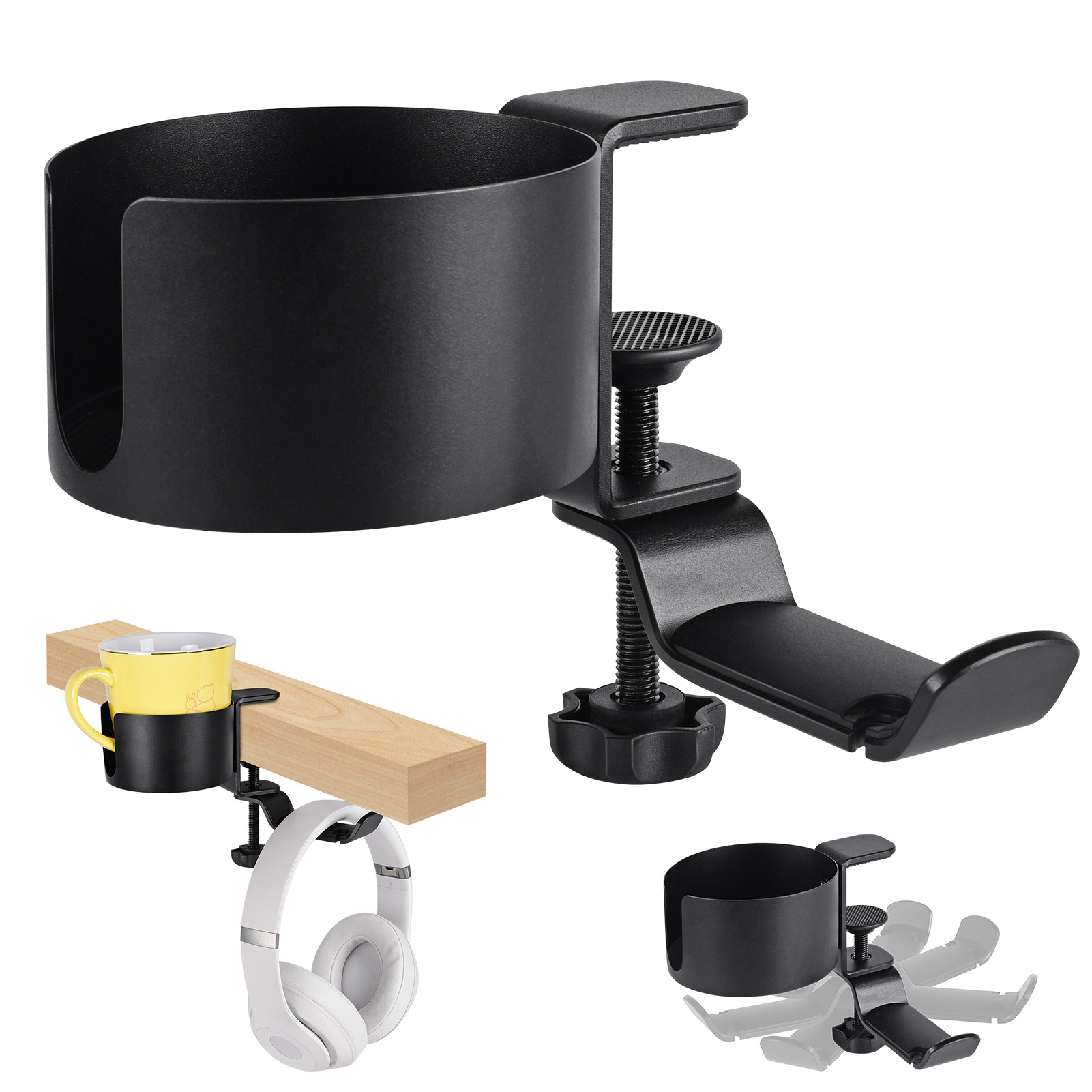 Aluminum Cup Holder 360 Degree Rotating Cup Holder Headphone Cup Holder