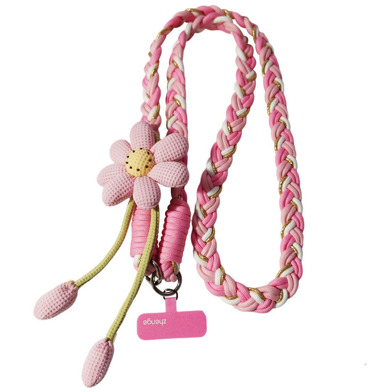 Phone strap crossbody wearable women's long flower handmade braided rope sturdy durable outdoor anti-loss rope