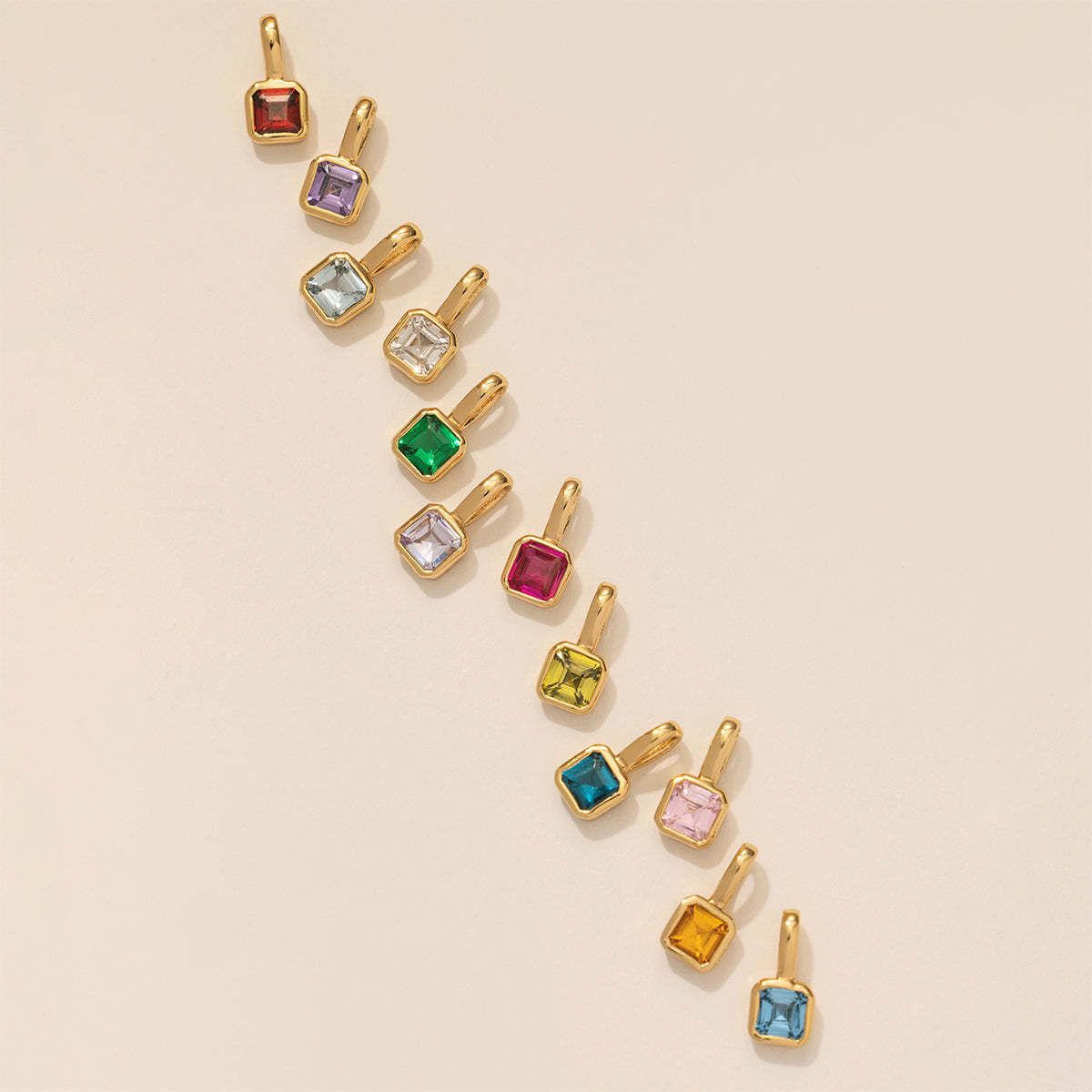 Colorful 12 birthstone pendant DIY accessory necklace for women twelve birthstone square colorful zircon pendant锁骨