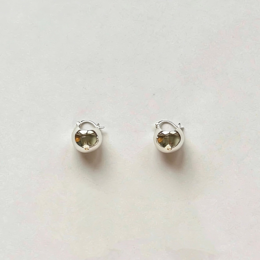Fever smooth surface earrings for women, simple design gold and silver spherical ear clips