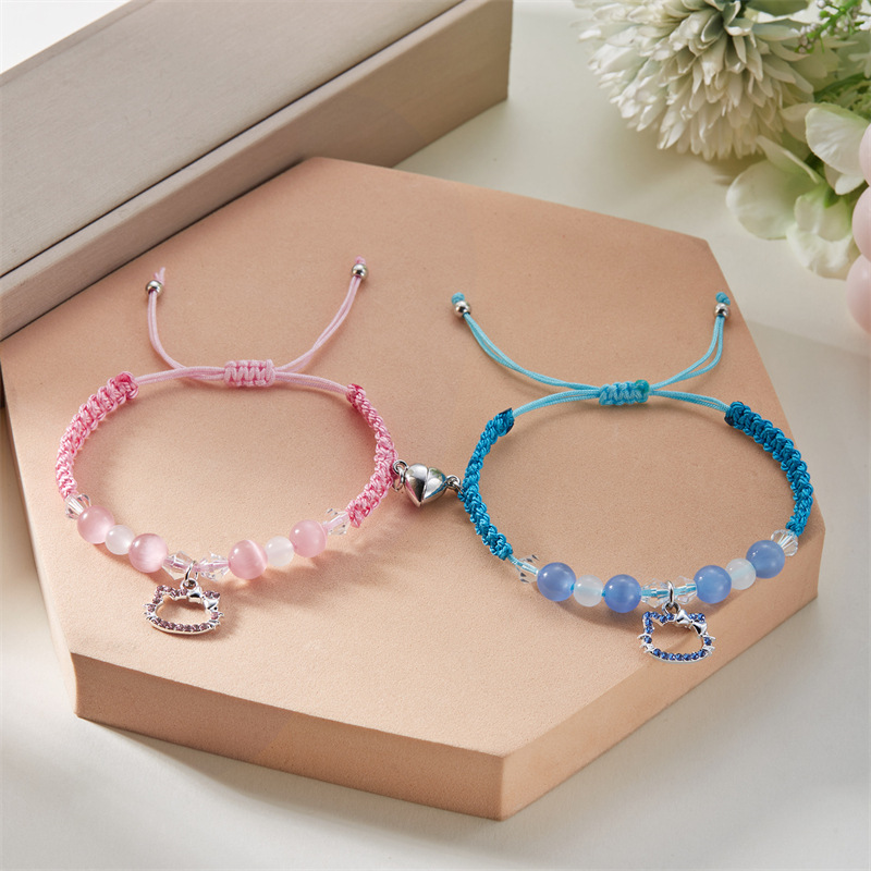 TKkt Cat Spider-Man New Heart-shaped Magnetic Bracelet Hand-woven Braided Rope Beaded Hand Jewelry