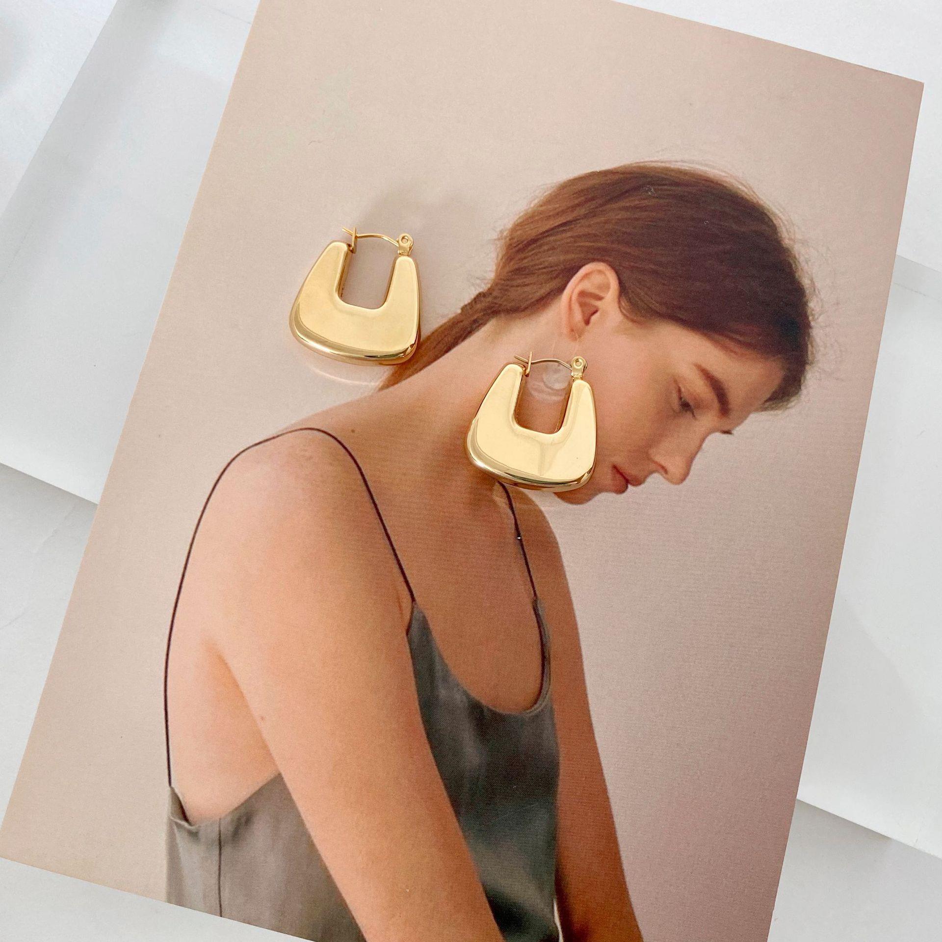 Stainless steel hollow earrings women geometric titanium steel ear hoops