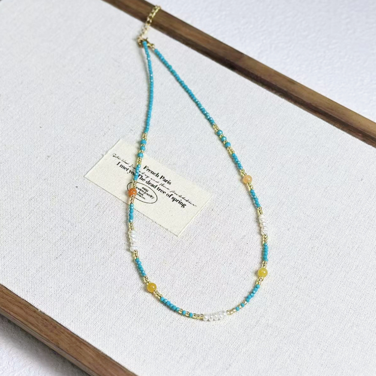 Court Style Amethyst Beaded Necklace Forest Style Turquoise Freshwater Pearl Collarbone Chain Full Titanium Steel Necklace