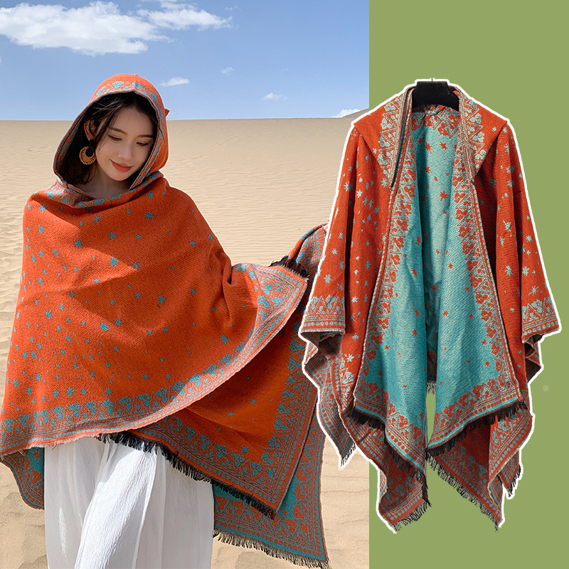 Chaka Salt Lake Ethnic Style Shawl Desert Travel Scarf Northwest Photo Hooded Slit Shawl Women