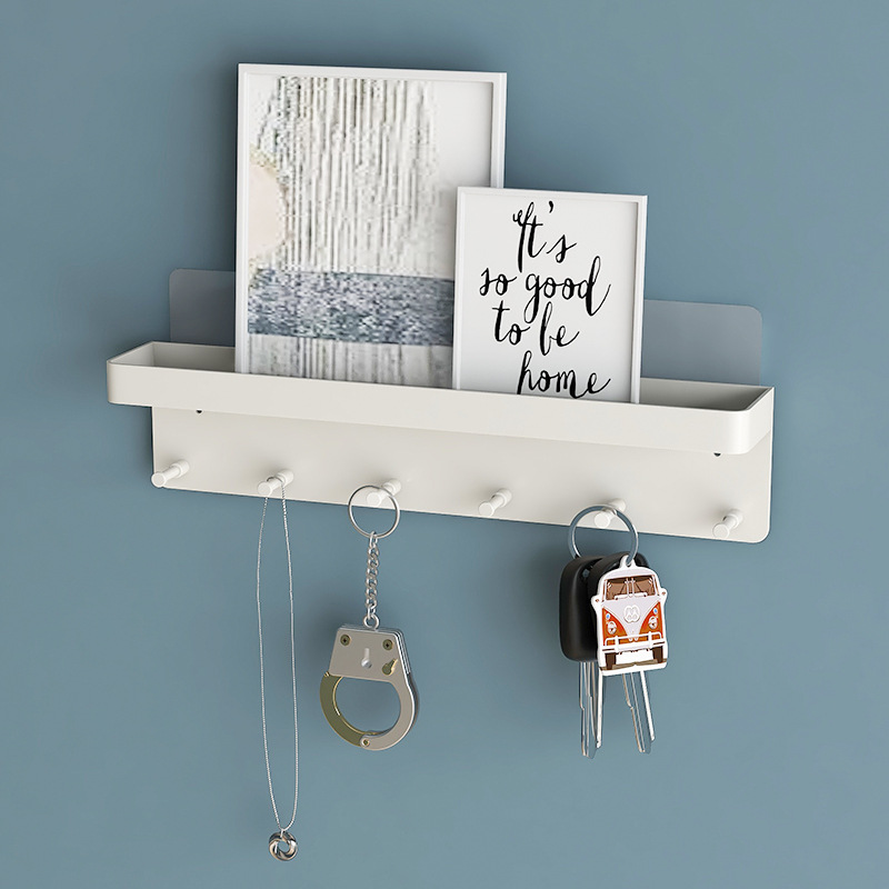 Entryway wall no-hole stainless steel key rack multifunctional seamless wall-mounted storage rack