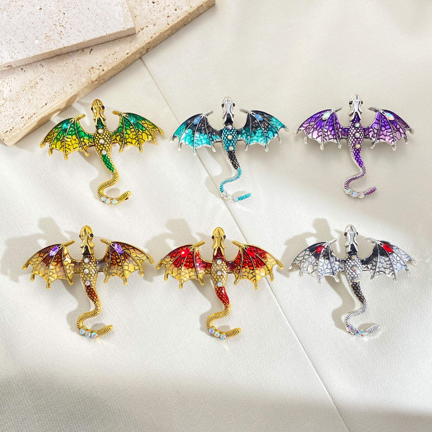 Colorful Enamel Dragon Brooch Women Flying Dragon Men Suit Pin Accessory Necklace