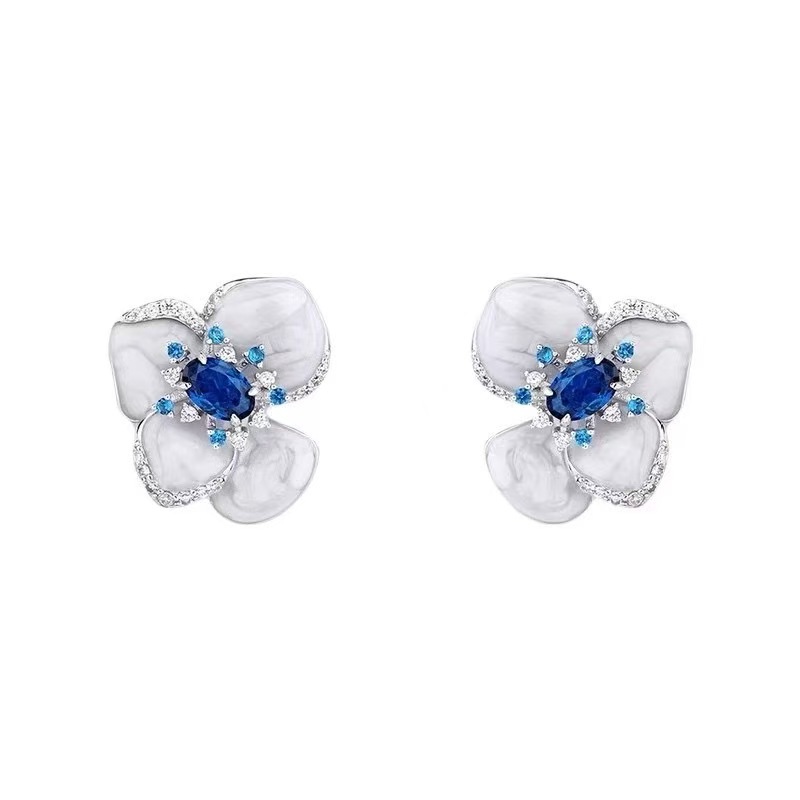 'Ear Flower Whisper' Super Shiny Blue Three-Dimensional Flower Stud Earrings New Chinese Style Luxurious Ear Accessories