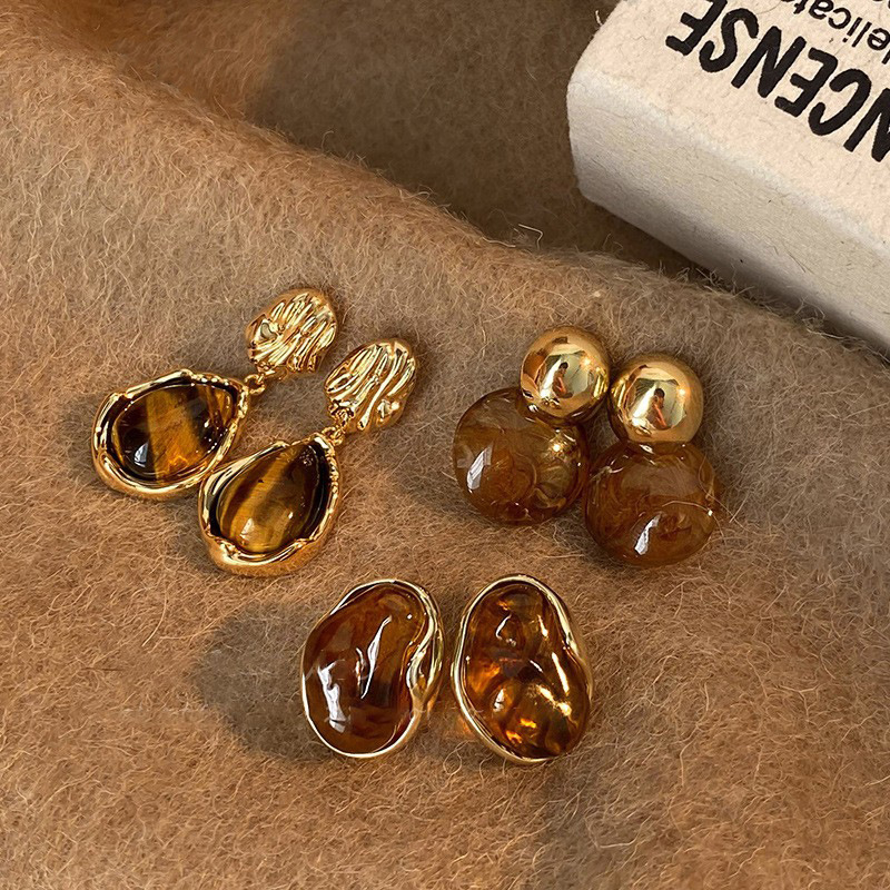 Maillard amber ear studs for women stainless steel needle ear accessories