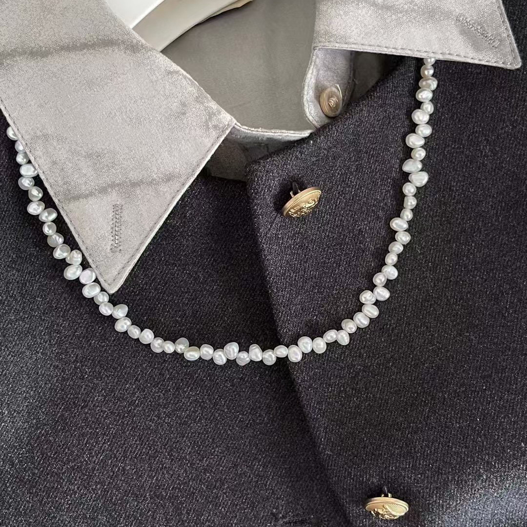 S925 Sterling Silver Baroque Natural Freshwater Pearl Necklace Women Summer Irregular Collarbone Chain