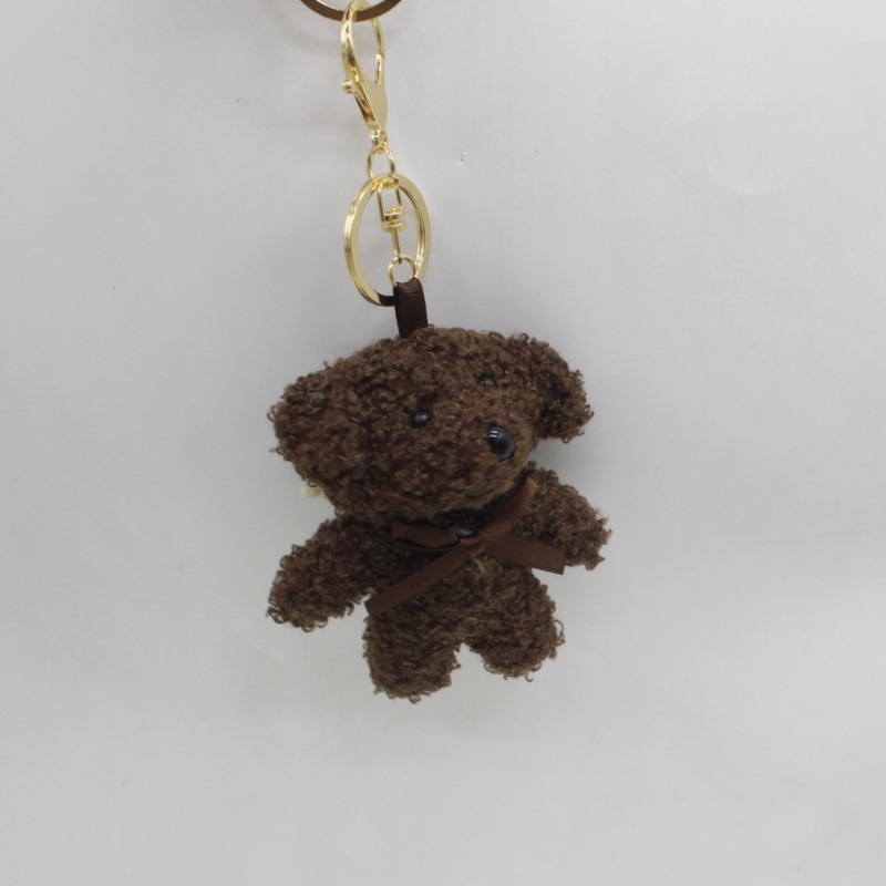 Cartoon Cute Curly Velvet Bow Tie Bear Plush Keychain Bag Charm Clothes Shoes Decoration Throw Doll