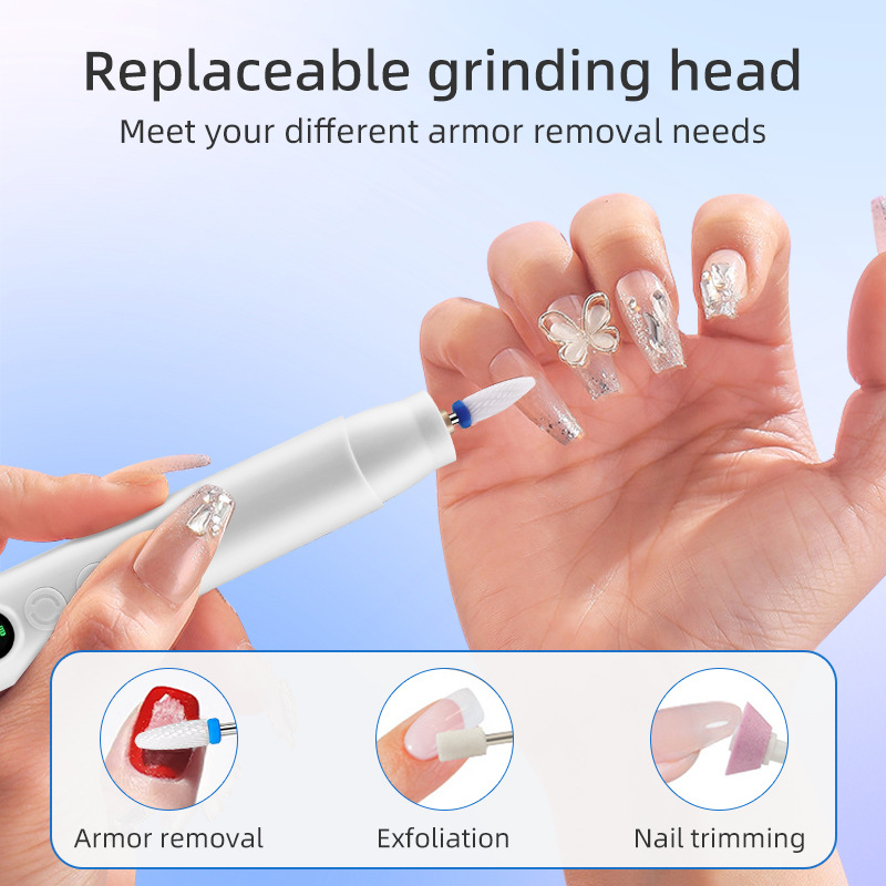 Portable automatic nail drill for professional nail removal, cuticle removal, and nail filing