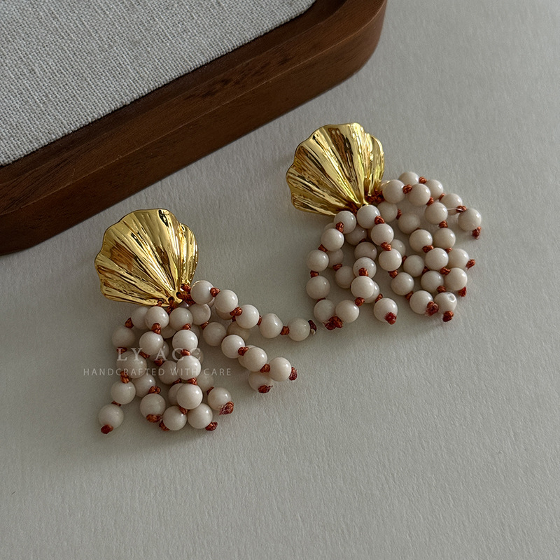 Pearl Bead Tassel Earrings Drop Earrings Small Elegant Bohemian Earrings for Women