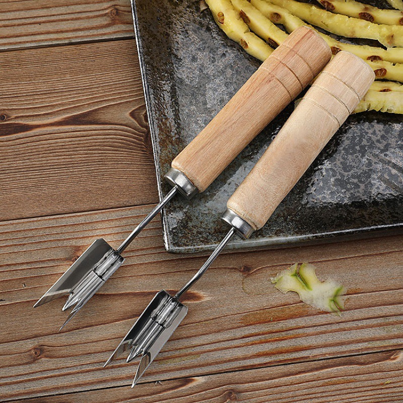 Pineapple knife wooden handle pineapple fork stainless steel pineapple peeler pineapple eye remover fruit knife special eye remover