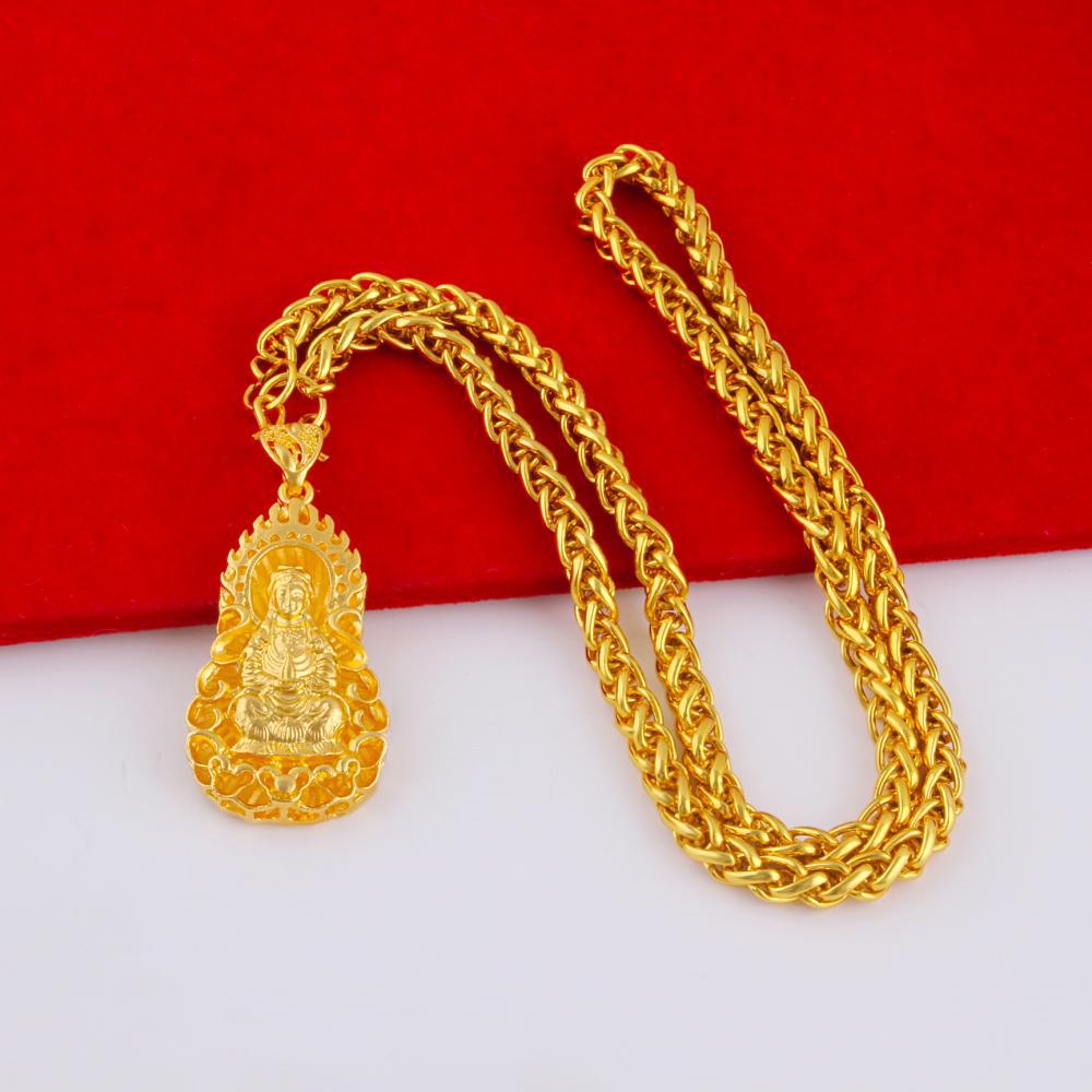 Live-streaming men's gold-plated large pendant necklace flame square dragon brand Guanyin Maitreya Buddha pendant jewelry