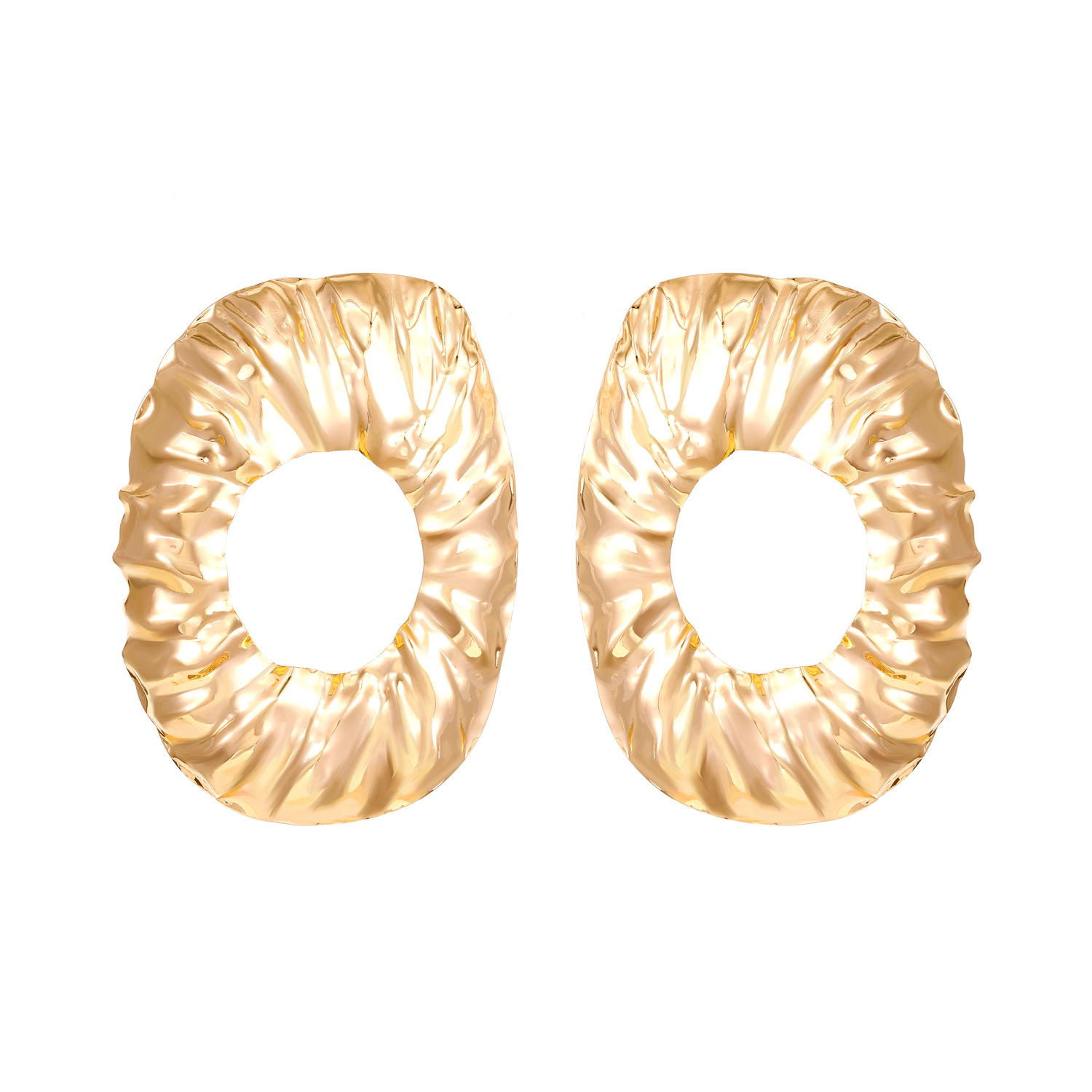 Exaggerated Metal Lava Fold Texture Stud Earrings Irregular Geometric Earrings Women