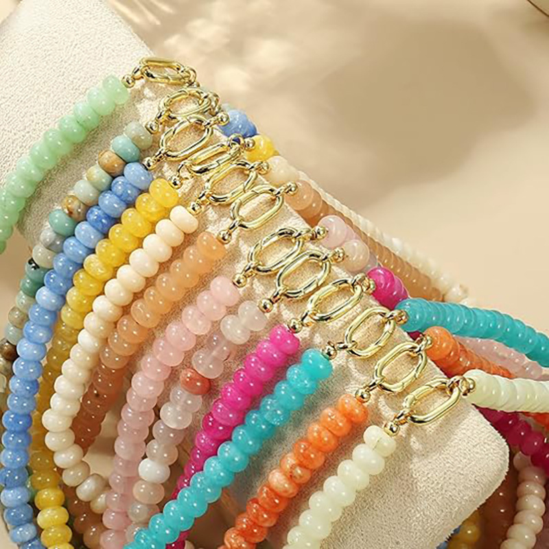 TK New Natural Stone Beaded Necklace Handmade Abacus Bead Collarbone Chain
