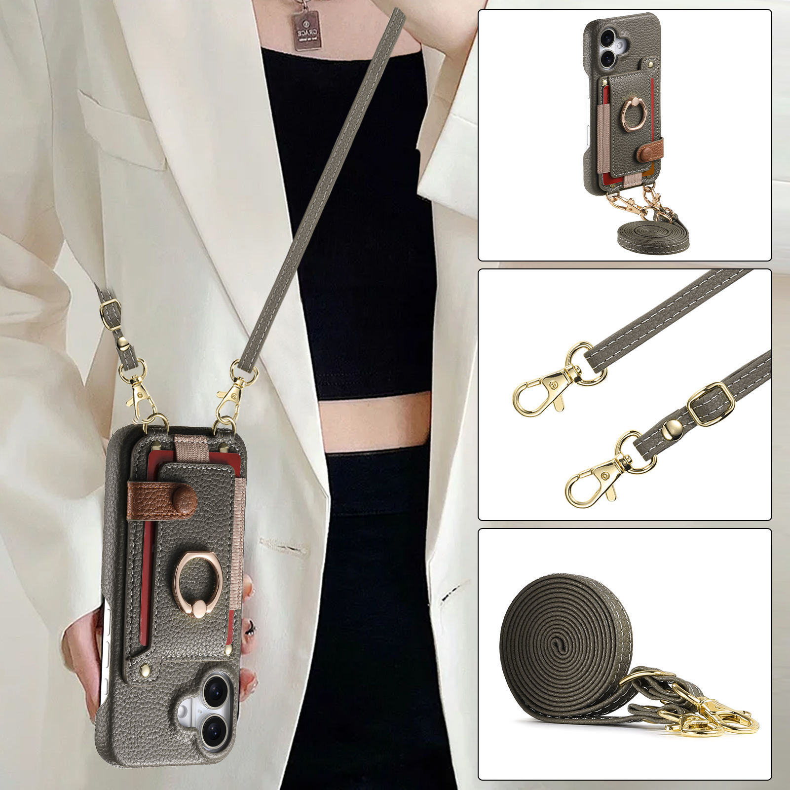 For Apple 18 crossbody phone case long lanyard card slot storage iPhone18 phone leather case 12 anti-drop case 11