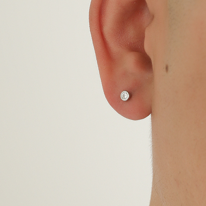 925 silver needle zirconium round bead threaded earring for men single ear bone nail simple ear decoration