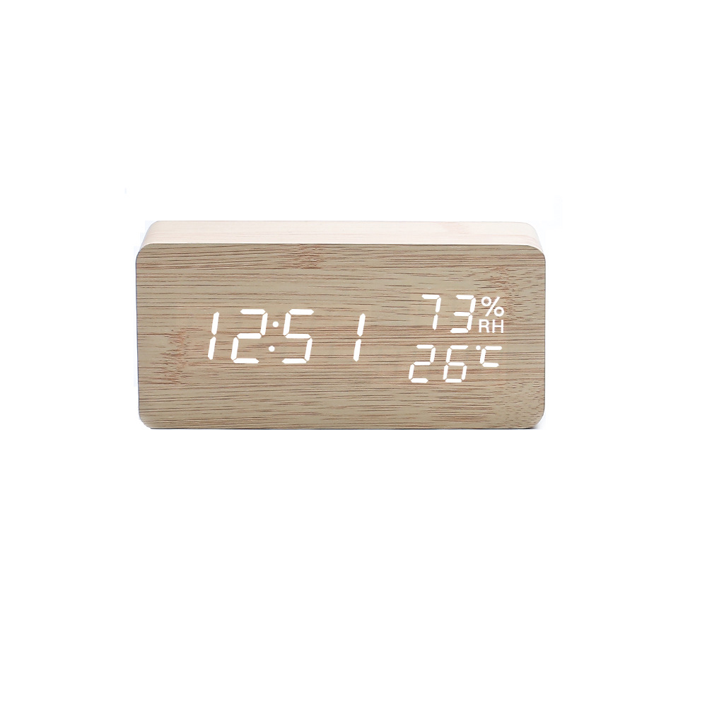 New wooden clock electronic clock LED date time humidity display electronic alarm clock clock