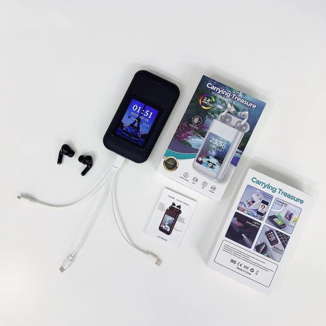 A98BOX 3-in-1 Bluetooth Earphones 2.8-inch Screen Power Bank Portable Flashlight