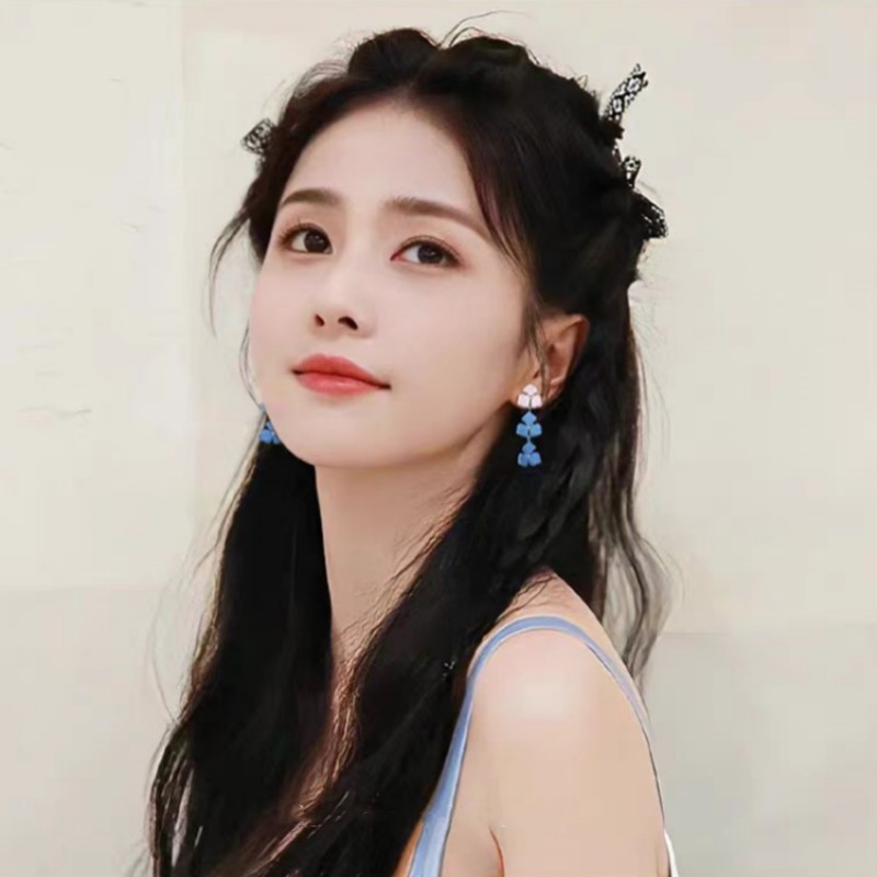 Gradient blue flower earrings women forest style super fairy long tassel 2025 ear accessories