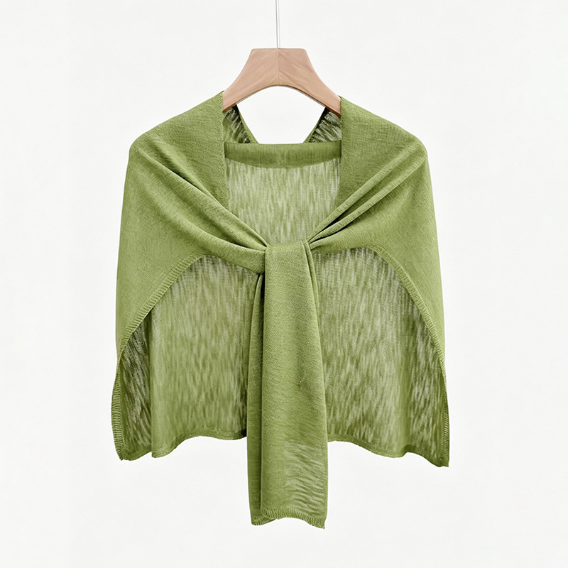 Summer thin sun-protection knot outer cardigan air-conditioned room solid color bamboo knot linen plus wide shawl