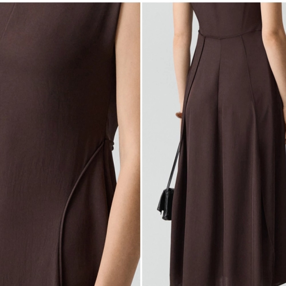 Th*ry counter new draped collar three-acetate sleeveless A-line dress women summer waist long skirt