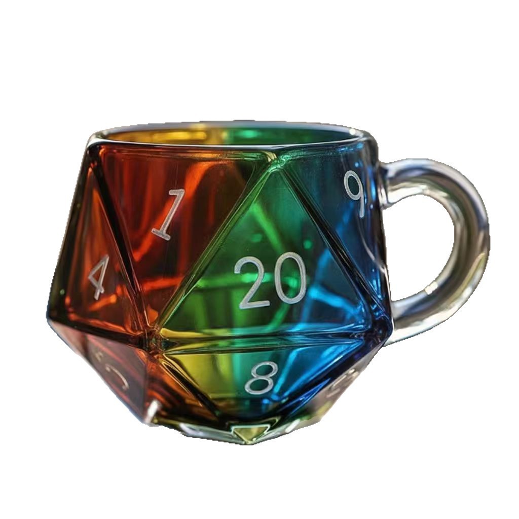 Dragons Rainbow D20 Dice Mug dragon rainbow D20 dice painted glass mug