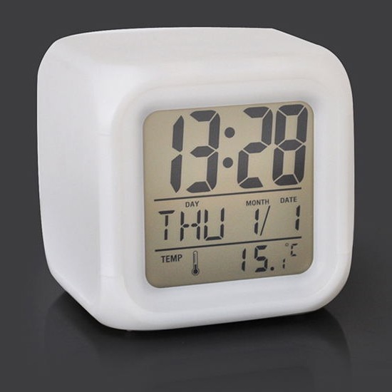 Seven Color Square Clock Small Square Alarm Clock LED Seven Color Changing Night Light Electronic Alarm Clock Gift