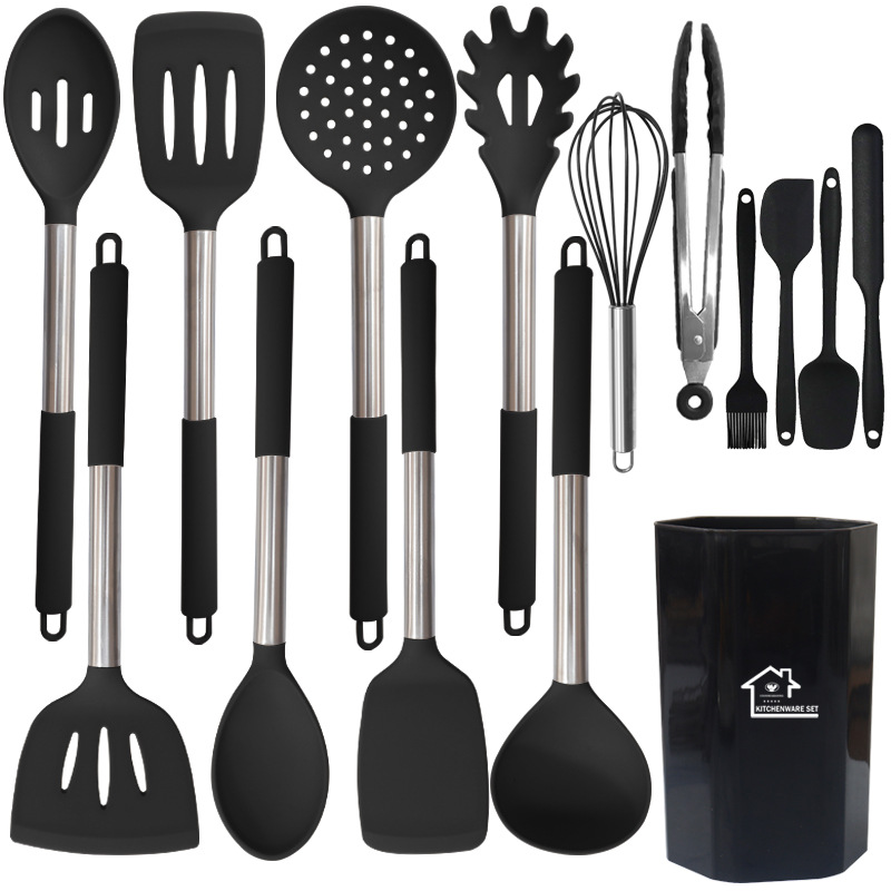 Silicone Spatula and Soup Spoon 15-Piece Set Non-Stick Silicone Spatula Stainless Steel Food Grade Household Silicone Kitchenware Set