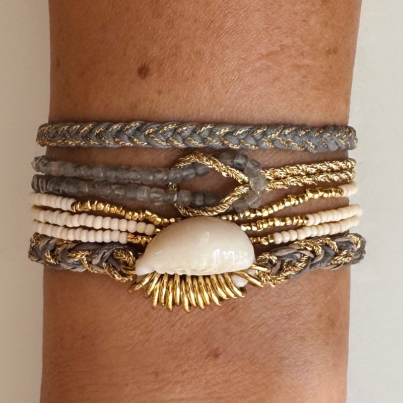 Multi-color natural stone woven bracelet knot design bohemian layered hand accessory