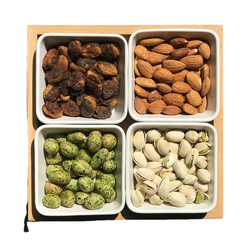 Bamboo fruit plate with compartments, snack nuts, small dishes, candy, KTV condiments, dessert ceramic dried fruit plate, divided box