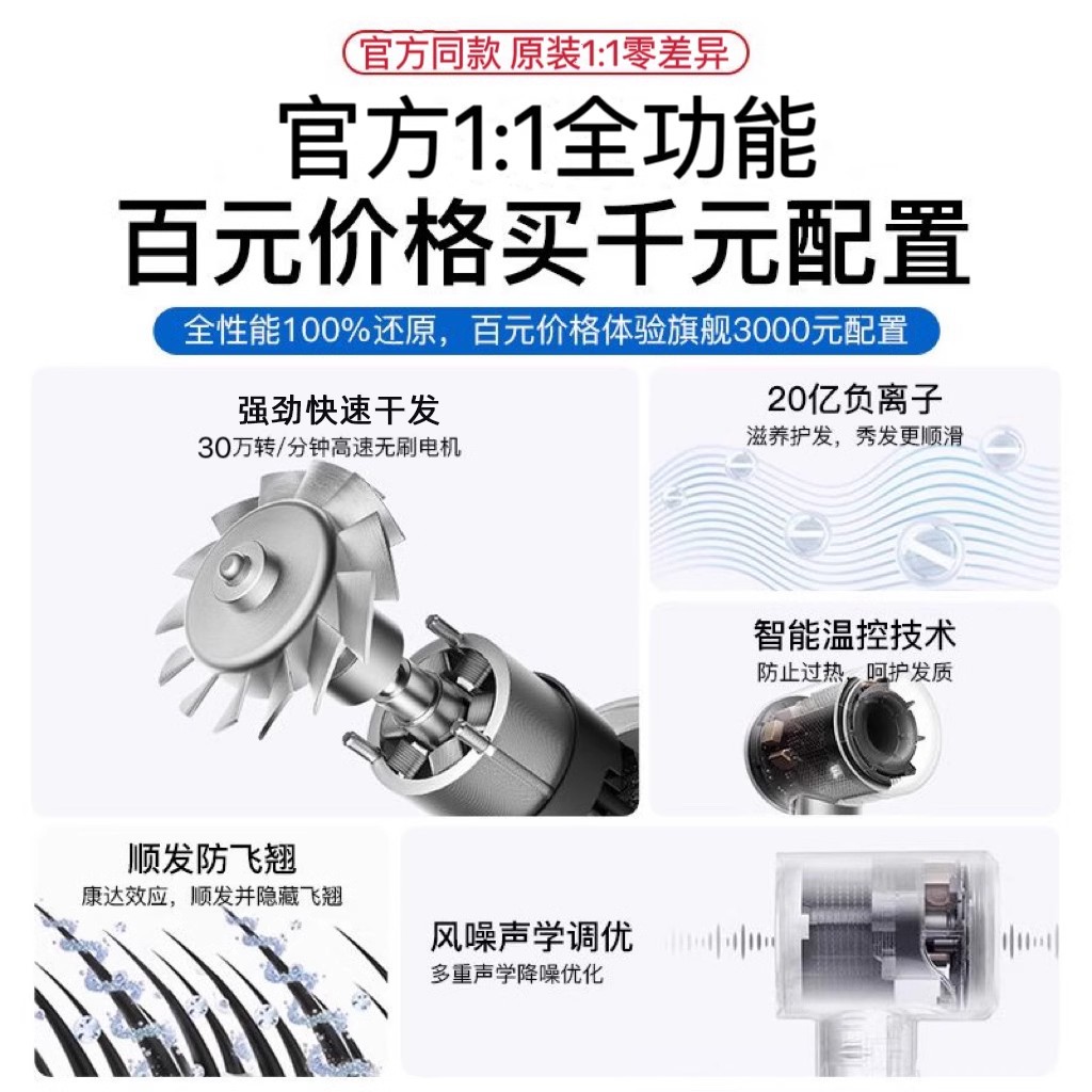 High-speed hair dryer constant temperature electric hair dryer high wind speed negative ion cold and hot air hollow home salon hair dryer