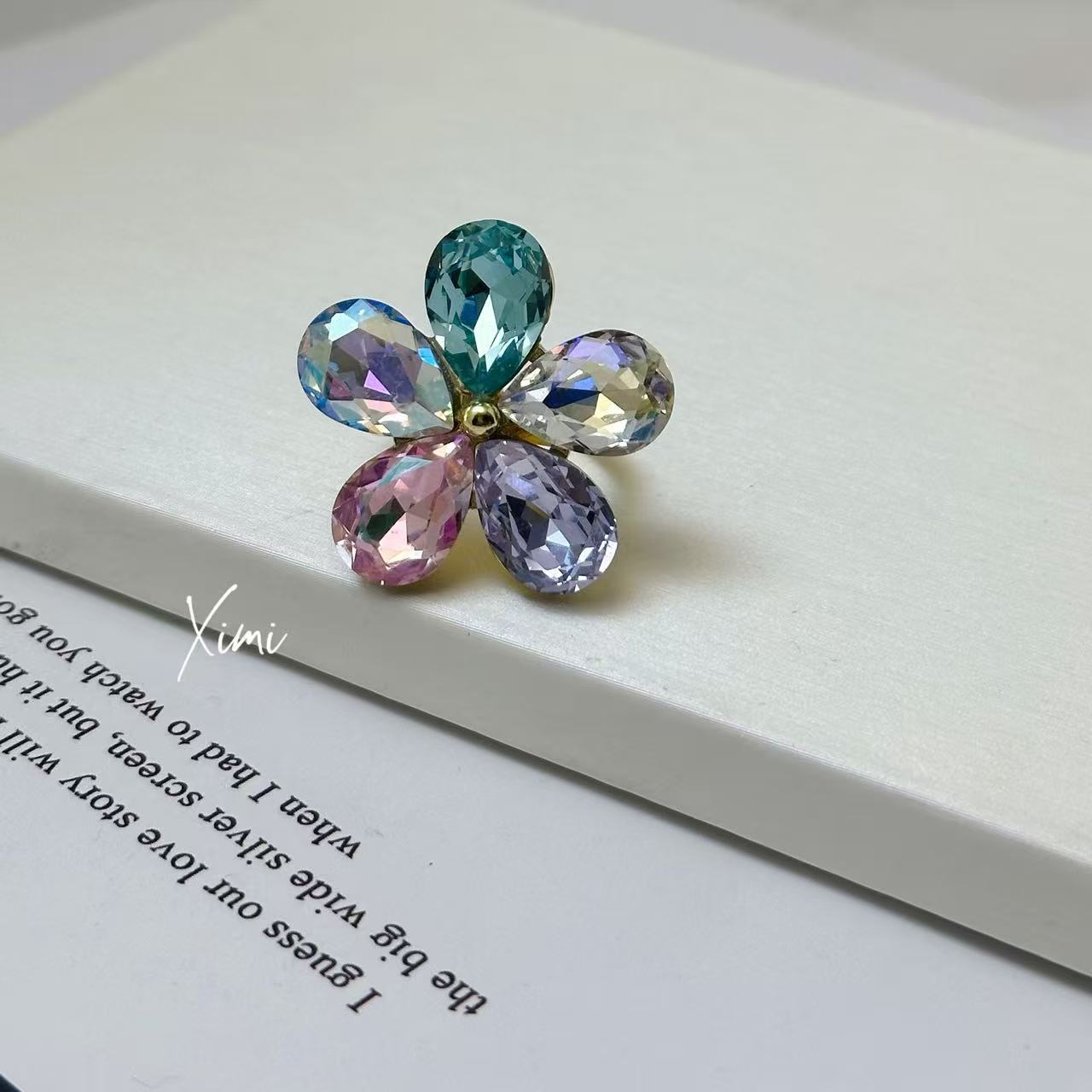 Exaggerated Colorful Five-Petal Flower Ring Band Ring